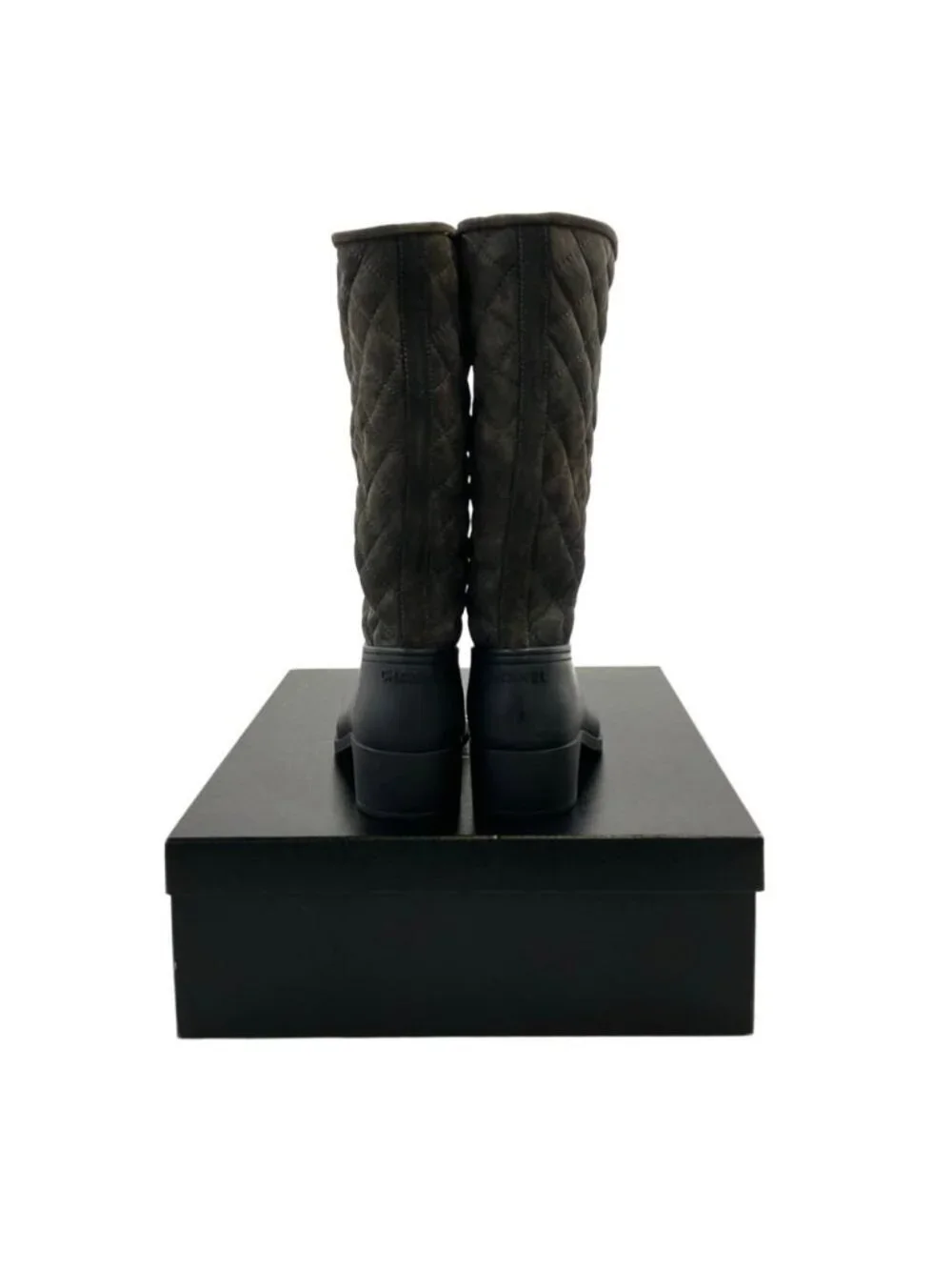 Chanel Long Gray Boots Quilted CC Logo